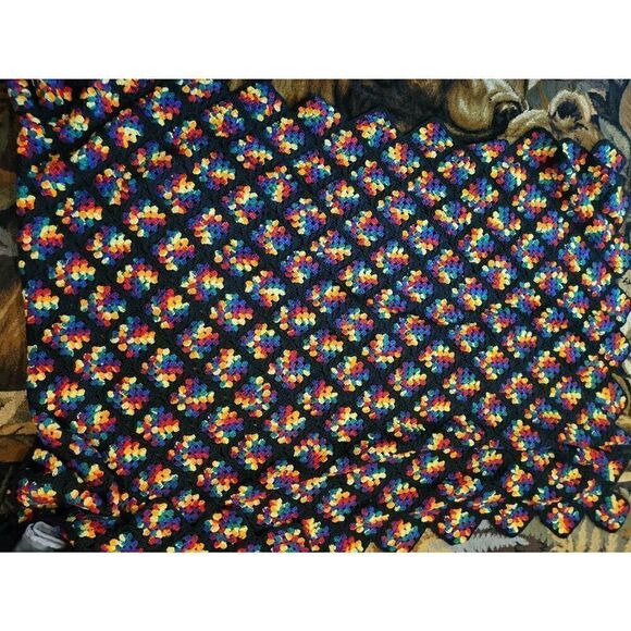 Hand Made Crocheted Blanket Throw Twin Size Rainbow Multicolor - Picture 1 of 5